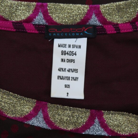 Custo Barcelona Women 2 Red Multicolor Geometric Polka Dot Sheath Tunic Dress - Picture 6 of 9